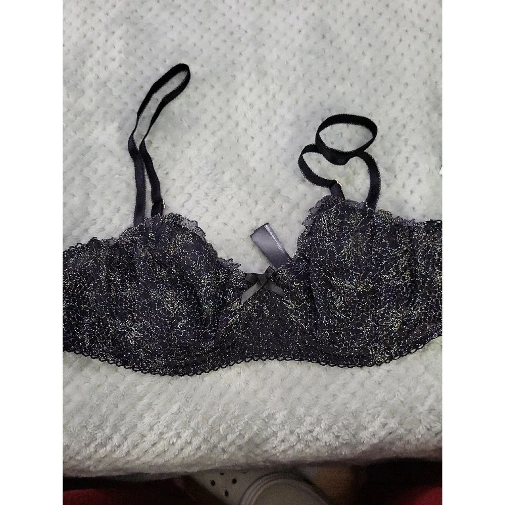 Nwt INC Blac Shimmer Lace Balconette‎ Bra Large